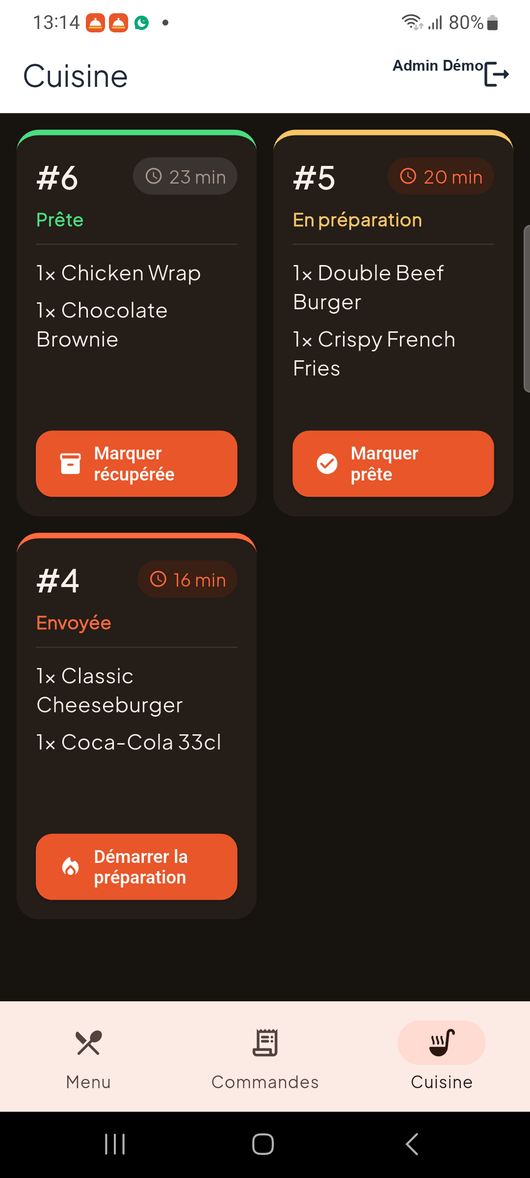 Écran cuisine sur mobile